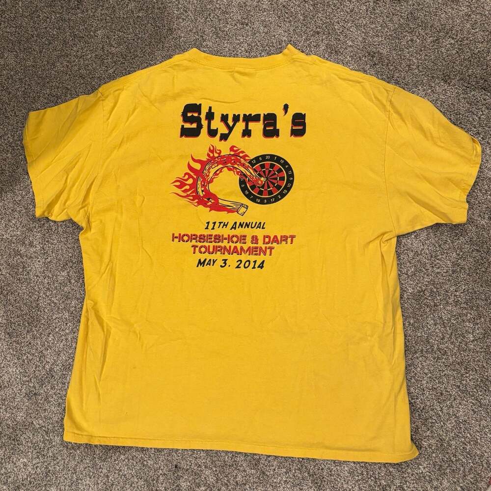 Vintage Styra Yellow Horseshoe & Dart Tournament T-Shirt